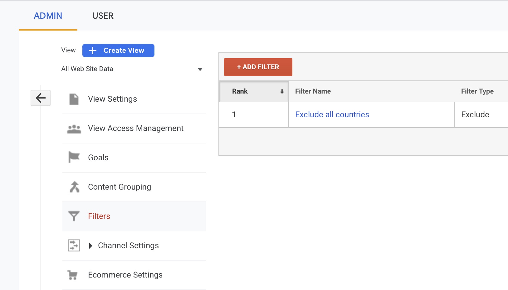google analytics filters section