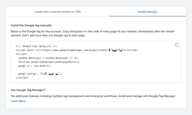 installing google tag code manually