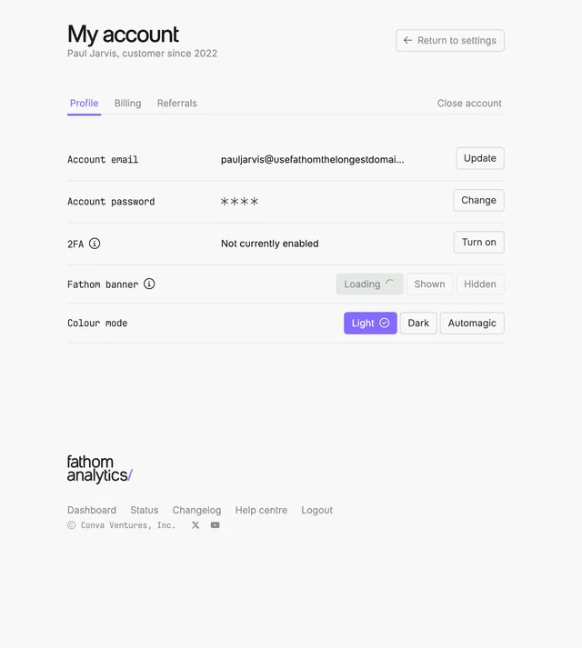 Fathom account section