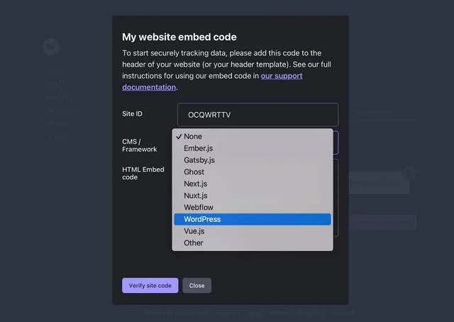 different options for embedding tracking code