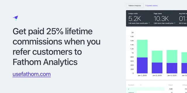 Get paid 25% lifetime commissions when you refer customers to Fathom Analytics