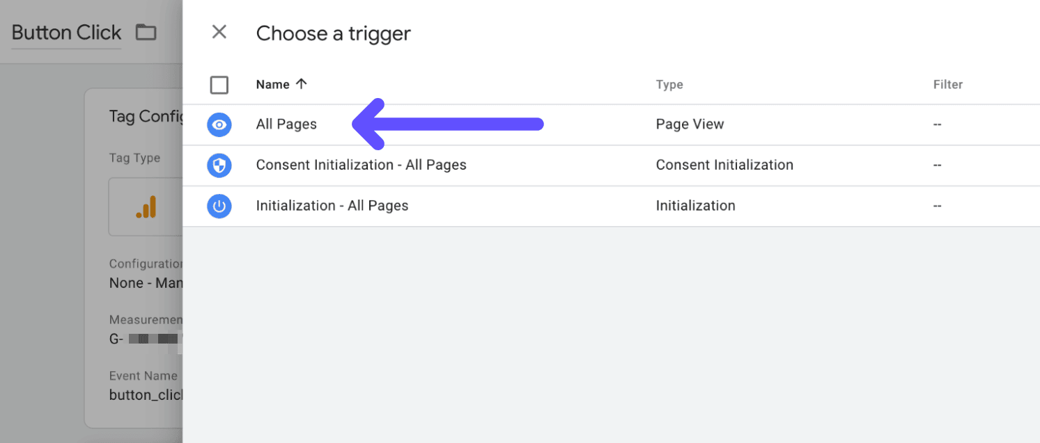 create new trigger for button click event