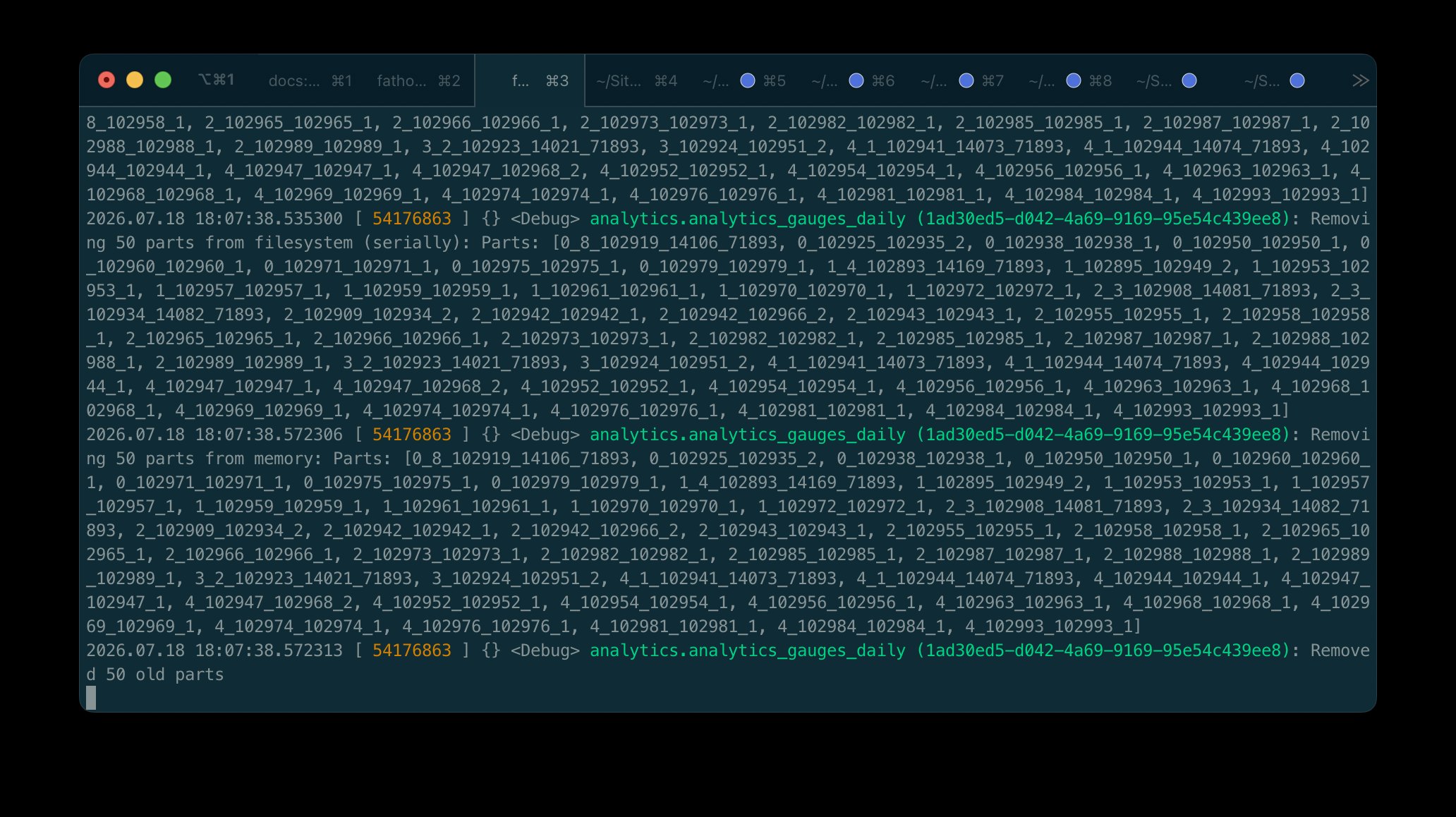 ClickHouse logs while the local migration test exhausted available resources