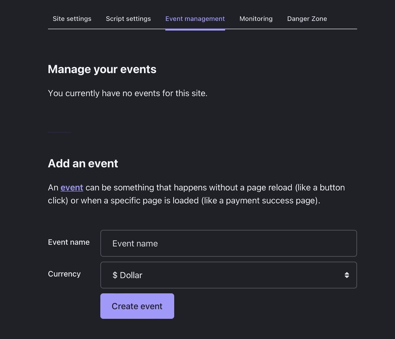 event management tab in Fathom