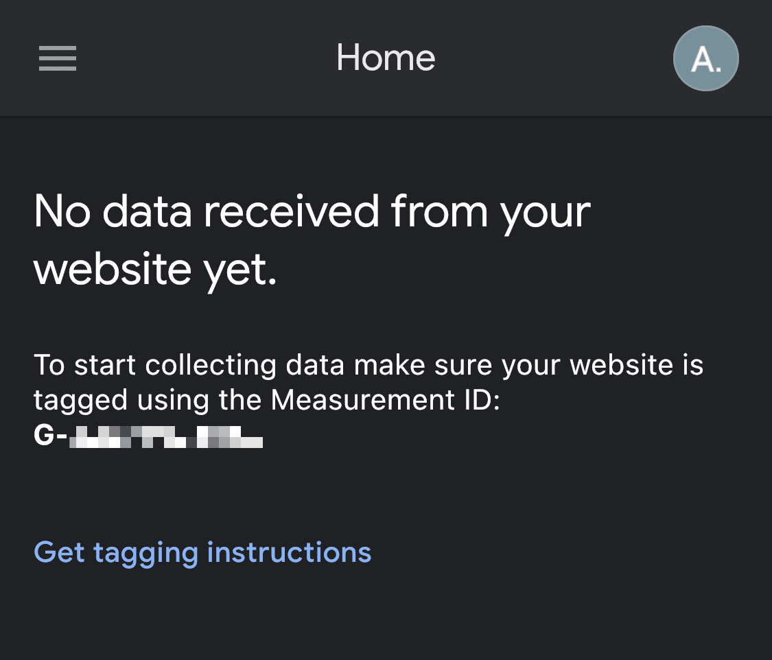 no data received from your website yet ga notice